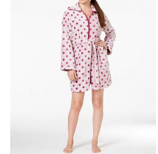 Charter Club Supersoft Ruby Dot  Zip Up Long Sleeves Short Robe Size  XXLarge