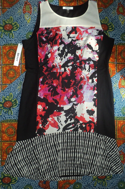 DKNYC Vermillion Sleeveless Mixed-Print Flounce Hem Dress Size 12