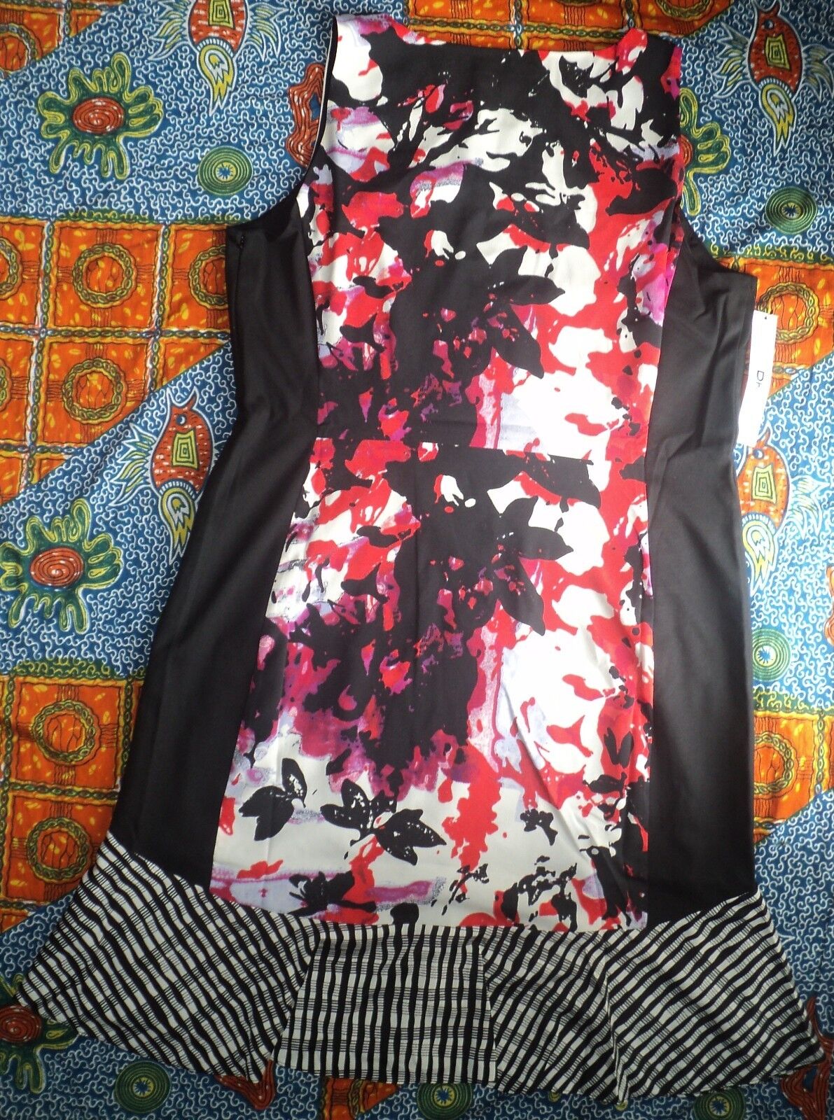 DKNYC Vermillion Sleeveless Mixed-Print Flounce Hem Dress Size 12