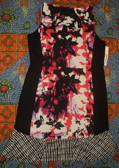 DKNYC Vermillion Sleeveless Mixed-Print Flounce Hem Dress Size 12