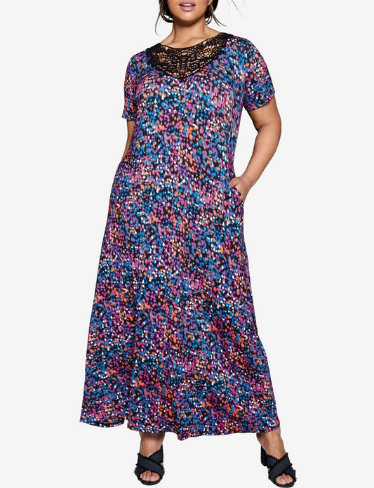 Jessica London Tall Plus Size Abstract Multi Crochet Applique Maxi Dress Sz 24W