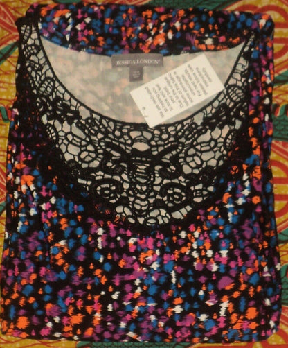 Jessica London Tall Plus Size Abstract Multi Crochet Applique Maxi Dress Sz 18W