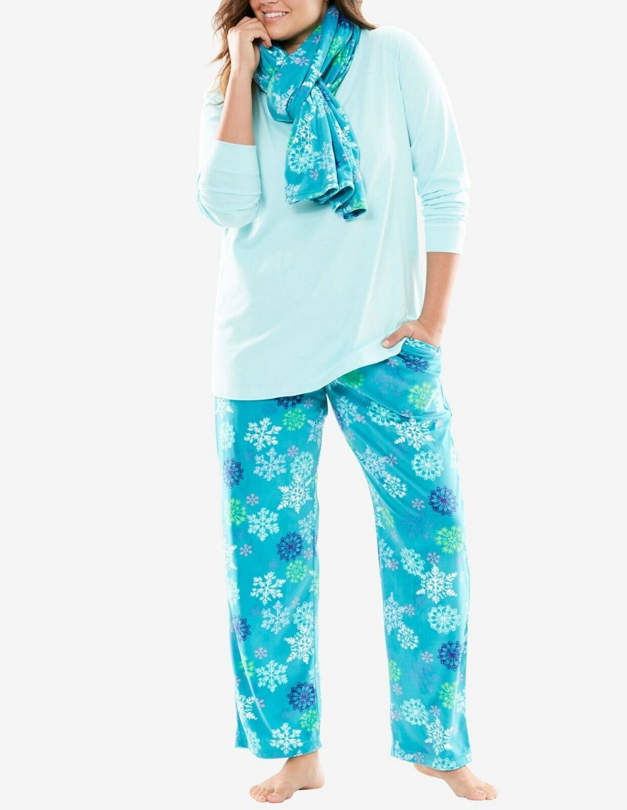 Dreams & Co. Plus Size  Multi Snowflakes 3-Piece Pajama Set Size L(18/20)