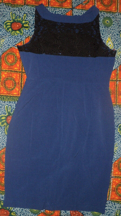 Worthington Blue Depths Sleeveless Lace-Back Sheath Dress Size 14P