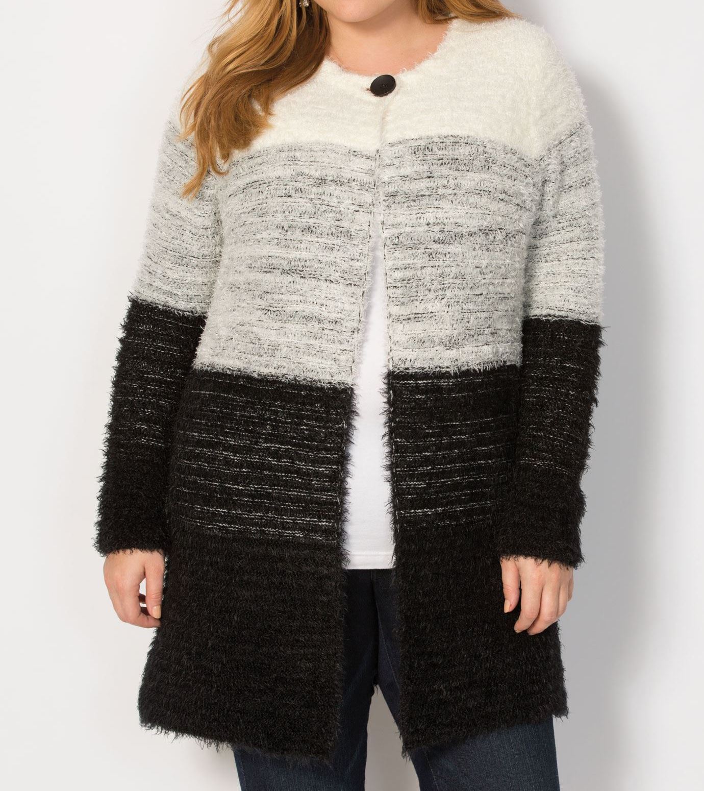 Roaman's Plus Size Long Sleeves Ombre Eyelash Cardigan Size 1X(22/24)