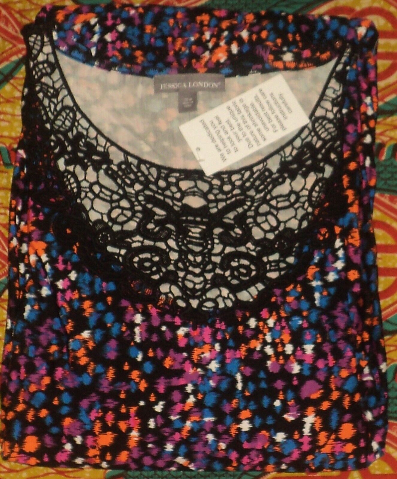 Jessica London Tall Plus Size Abstract Multi Crochet Applique Maxi Dress Sz 20W