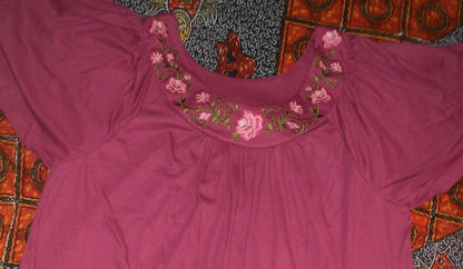 Only Necessities Plus Size Magenta Embroidered Flutter Sleeve Short Lounger 2X