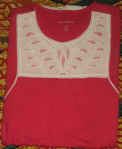 Plus Size Pink Raspberry Crochet Embroidered Bib Knit Lounger Size L(18/20)