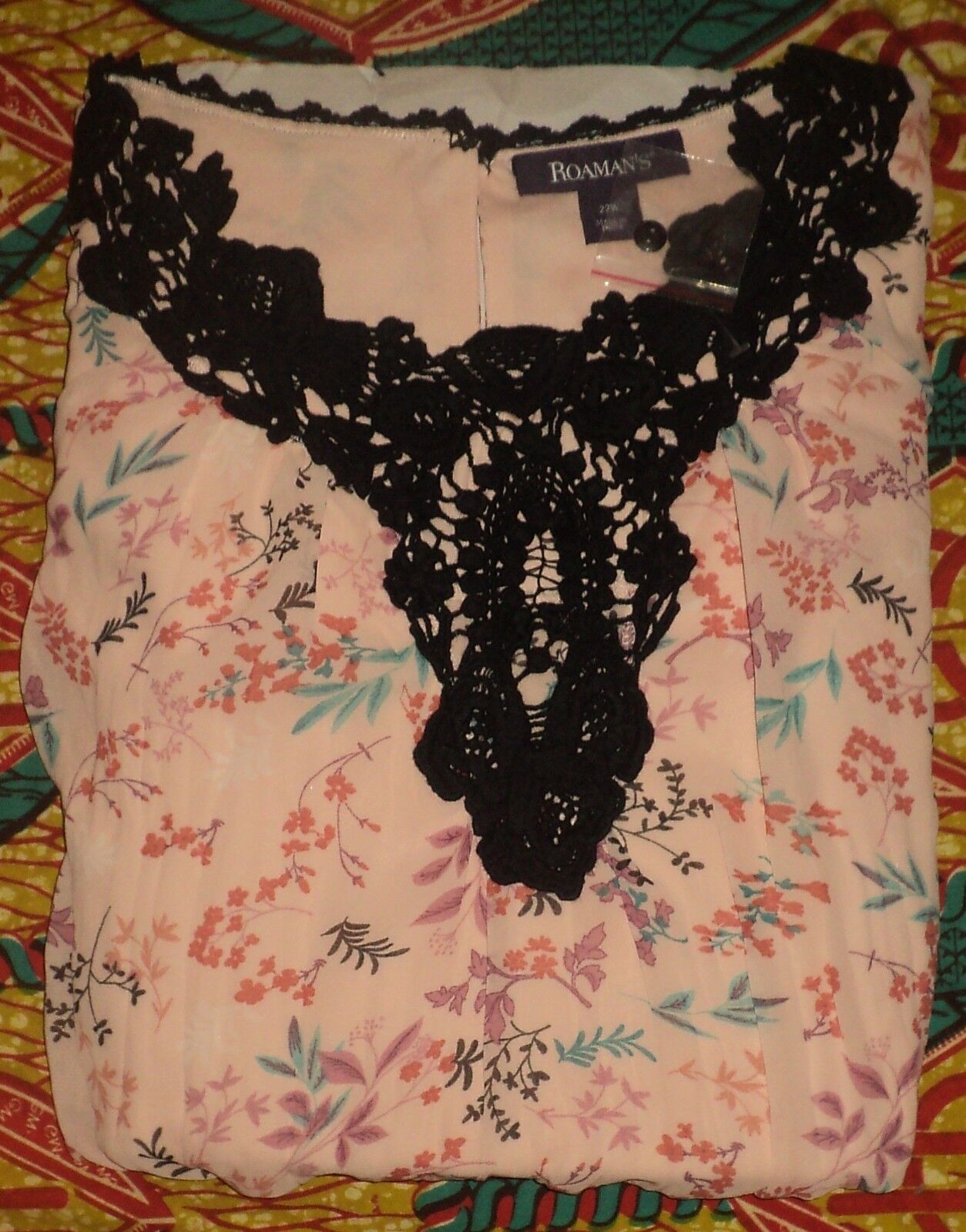 Roaman's Plus size Pale Blush Print Sleeveless Crochet Trim Maxi Dress Size 28W