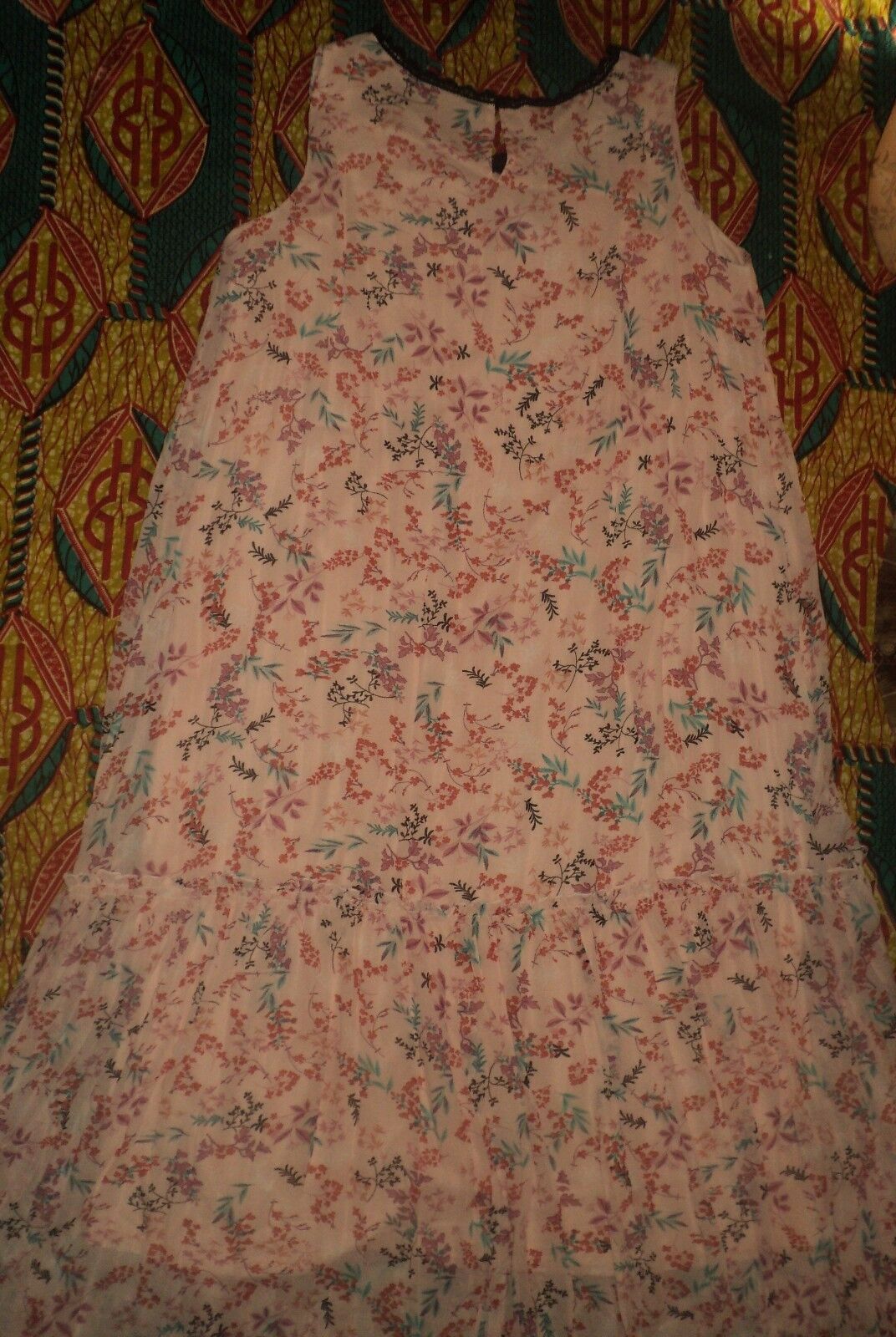 Roaman's Plus size Pale Blush Print Sleeveless Crochet Trim Maxi Dress Size 28W