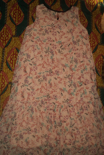 Roaman's Plus size Pale Blush Print Sleeveless Crochet Trim Maxi Dress Size 28W