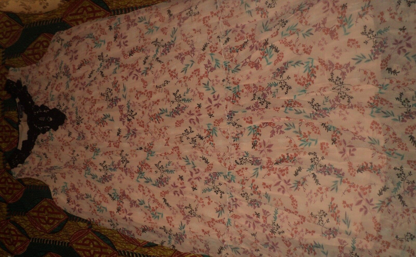 Roaman's Plus size Pale Blush Print Sleeveless Crochet Trim Maxi Dress Size 28W