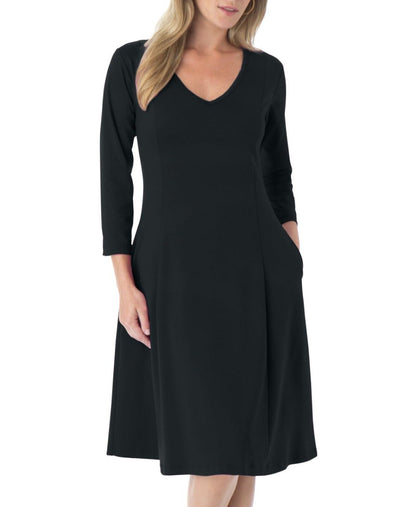 Roaman's Plus Size Black Fit and Flare ¾ Sleeves Ponte Dress Size 20W