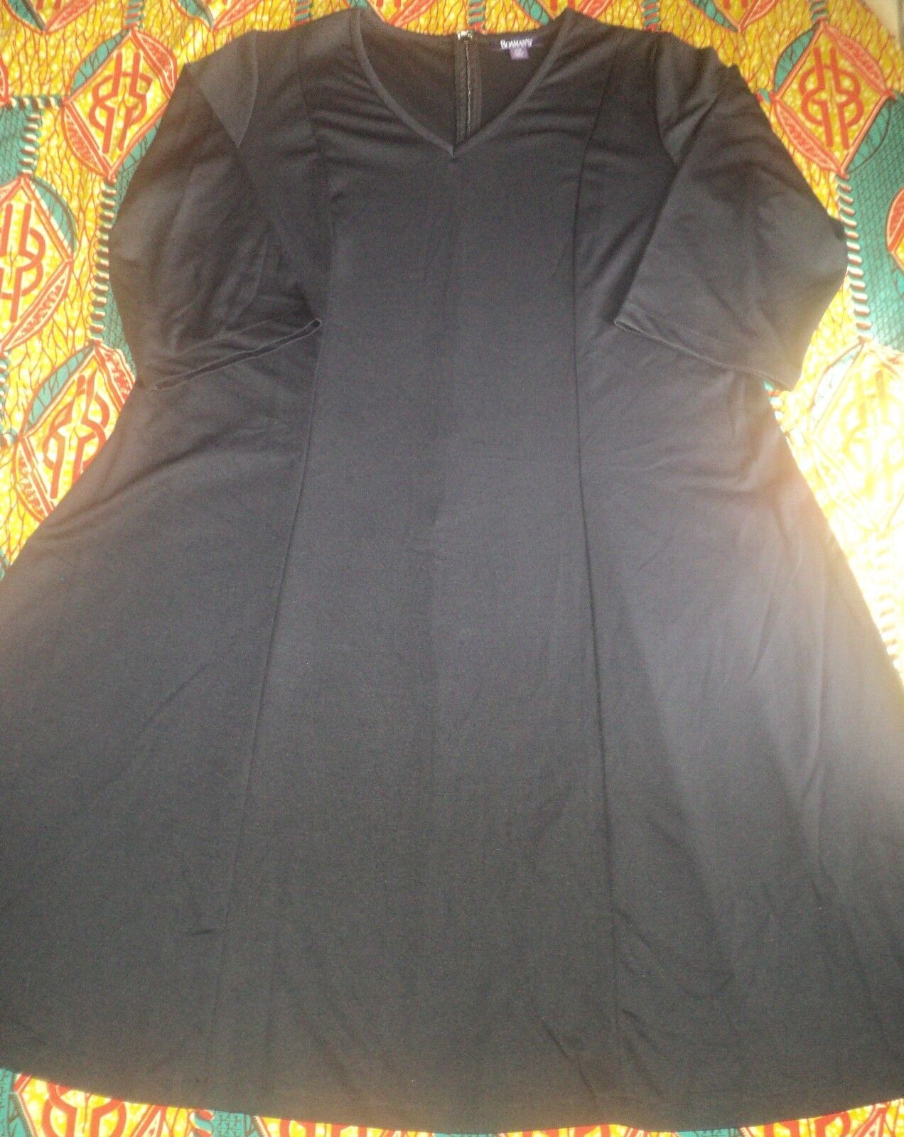 Roaman's Plus Size Black Fit and Flare ¾ Sleeves Ponte Dress Size 20W