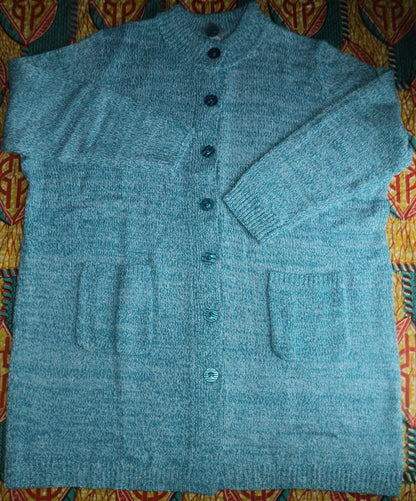Woman Within Plus Size Deep Turquoise White Marled Sweater Cardigan Size 2X