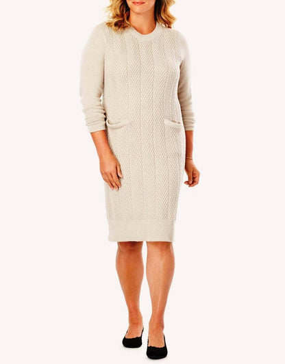 Woman Within Plus Size Heather Sand Chevron Stitch Sweater Dress Size 1X(22/24)