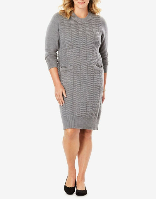 Woman Within Plus Size Medium Heather Grey Chevron Stitch Sweater Dress Size 1X