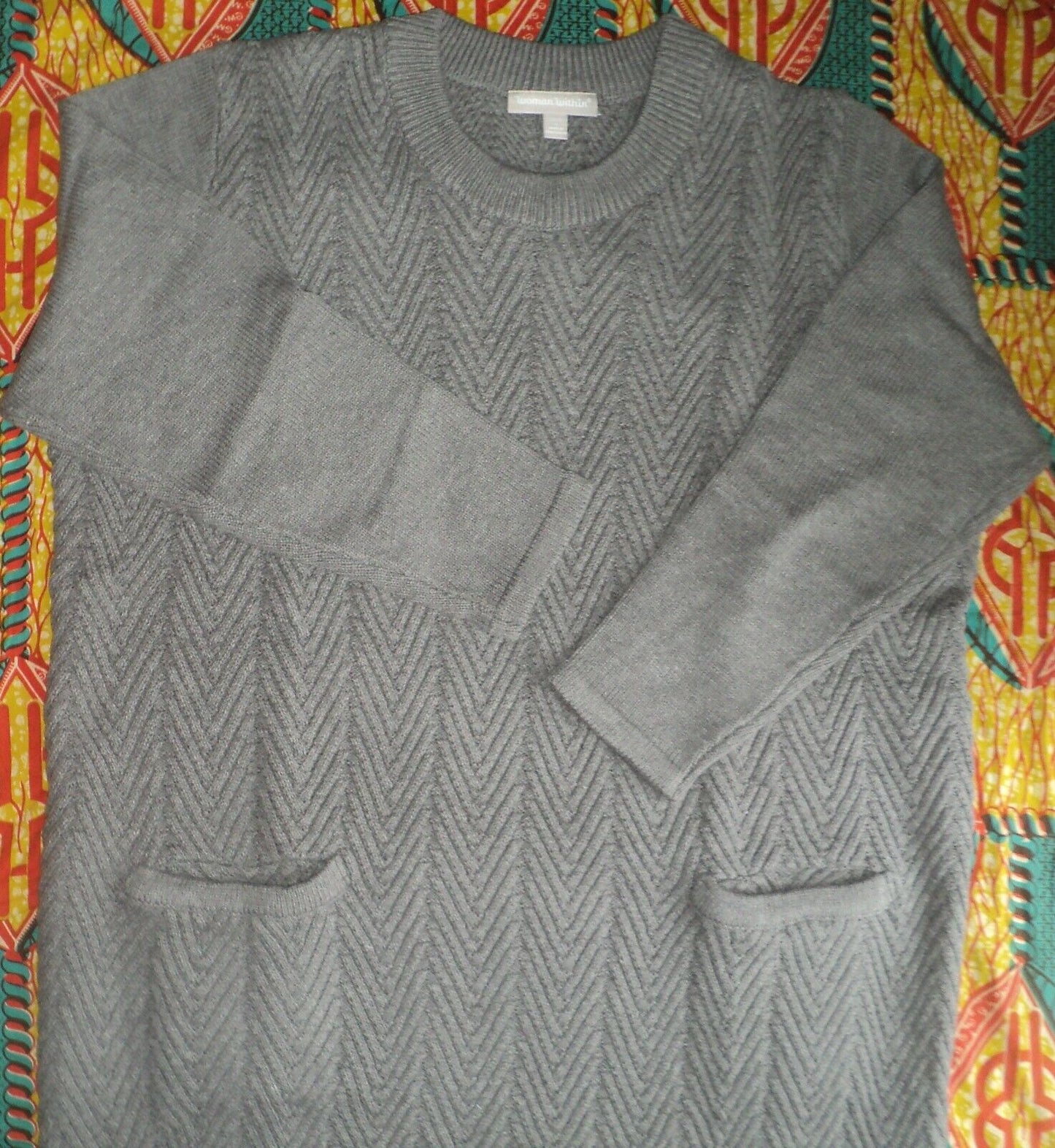 Woman Within Plus Size Medium Heather Grey Chevron Stitch Sweater Dress Size 1X