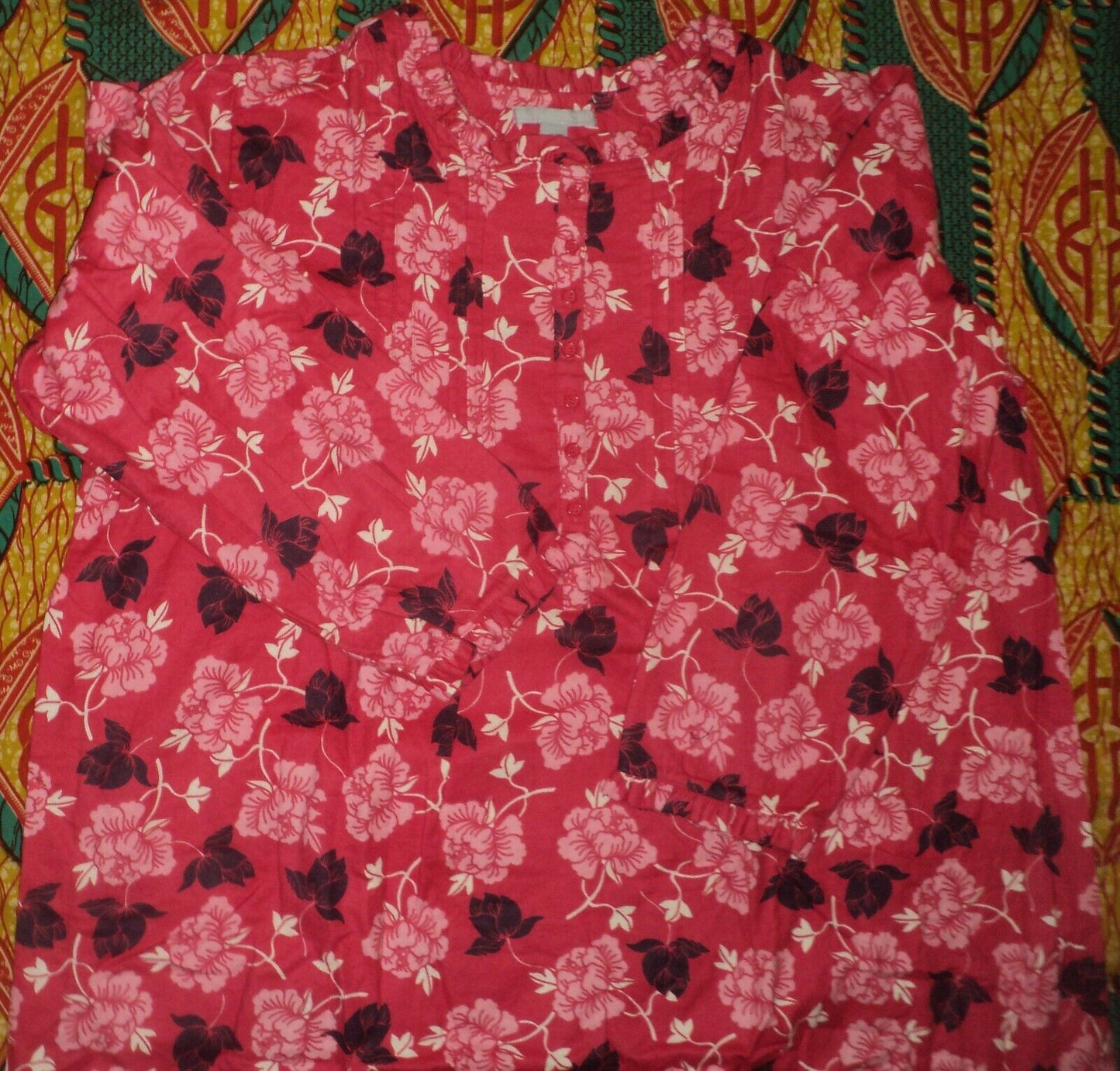 Only Necessities Plus Size Pink Burst Cotton Flannel Print Nightgown Sz M-14/16