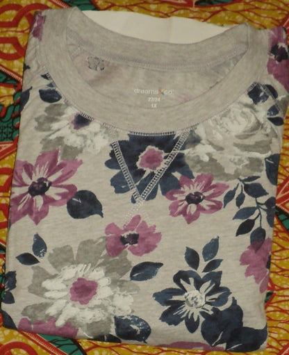 Dreams & Co. Plus Size Heather Grey Floral Short Sleeve Knit Lounge Set Size 1X