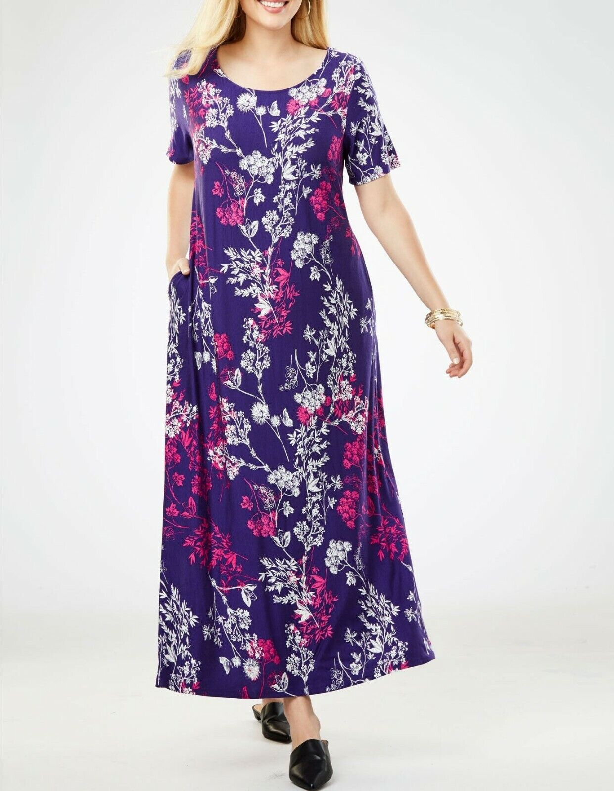 Jessica London Petite Plus Size Deep Grape Meadow Floral Knit Maxi Dress Sz 16W