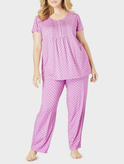 Only Necessities Plus Size Light Orchid Dot Pintucked Pajama Set Size 1X(22/24)