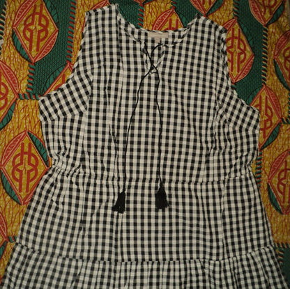 Woman Within Plus Size Black Gingham Sleeveless Tiered Seersucker Dress Size 24W