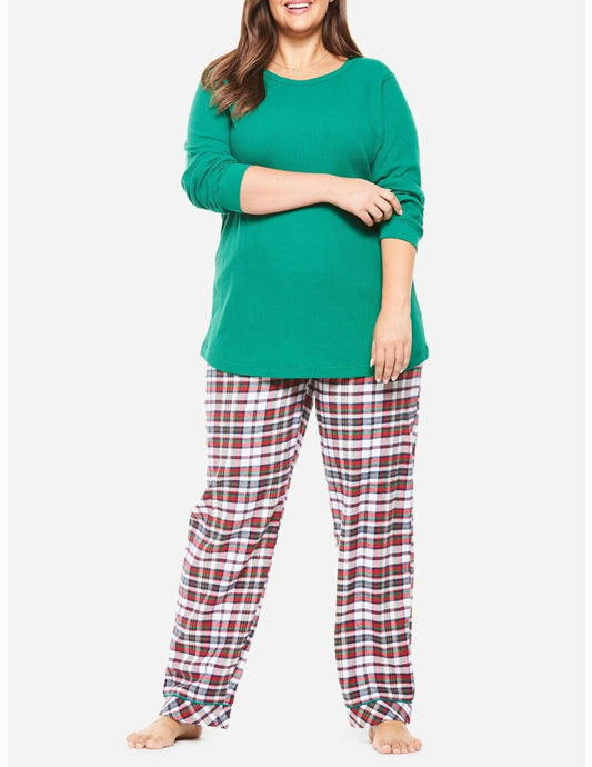 Only Necessities Plus Size Multi Plaid Thermal 2-Piece Pajama Set Size L(18/20)