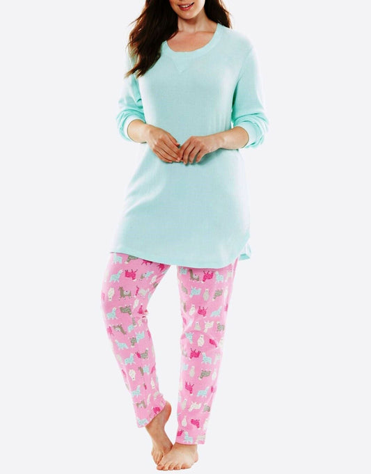 Dreams & Co. Plus Size Orchid Bloom Llamas Thermal Pajama Set Size L(18/20)