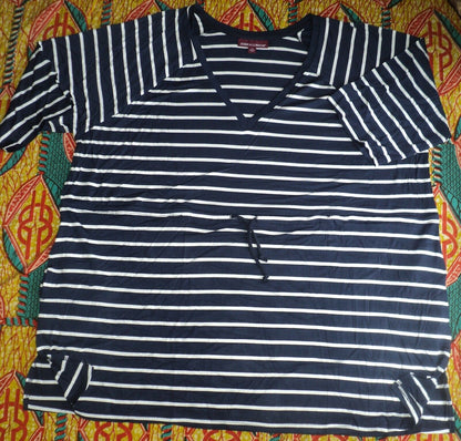 Jessica London Plus Size Navy White Striped Drawstring Cover-Up Size 24