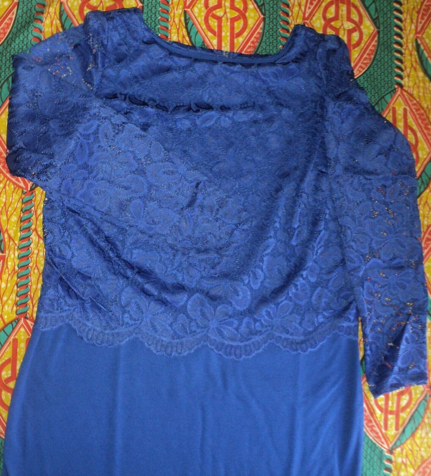 Jessica London Plus Size Twilight Blue Ponte Lace Overlay Dress Size 14