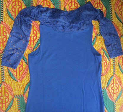 Jessica London Plus Size Twilight Blue Ponte Lace Overlay Dress Size 18