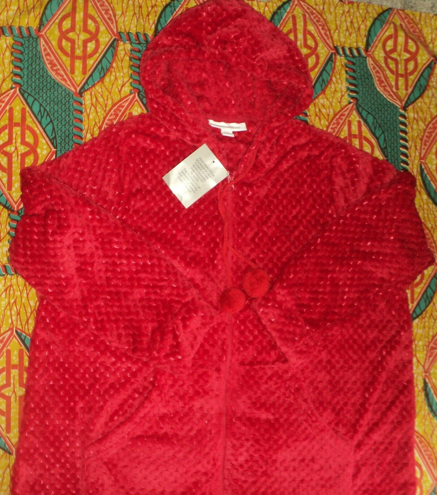 Dreams & Co. Plus Size Classic Red Plush Hooded Long Robe Size L(18/20)