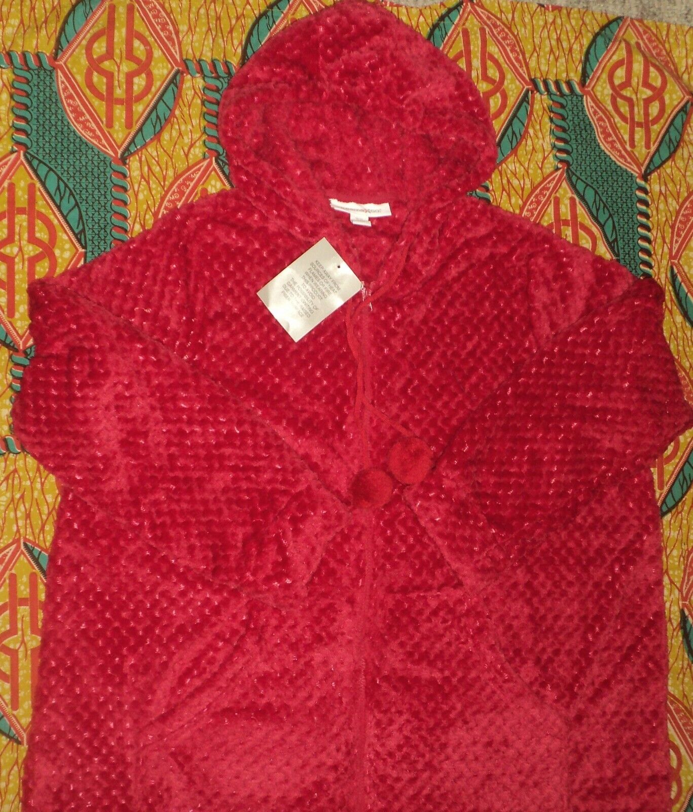 Dreams & Co. Plus Size Classic Red Plush Hooded Long Robe Size L(18/20)