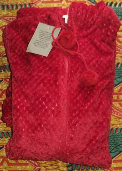 Dreams & Co. Plus Size Classic Red Plush Hooded Long Robe Size L(18/20)