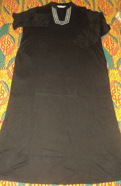 Only Necessities Plus Size Black Embroidery Long Lounger Size M(14/16)