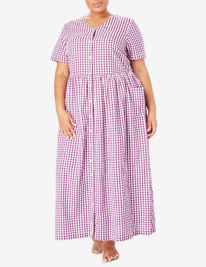 Only Necessities Plus Size Radiant Orchid Long Seersucker Snap-front Lounger 1X