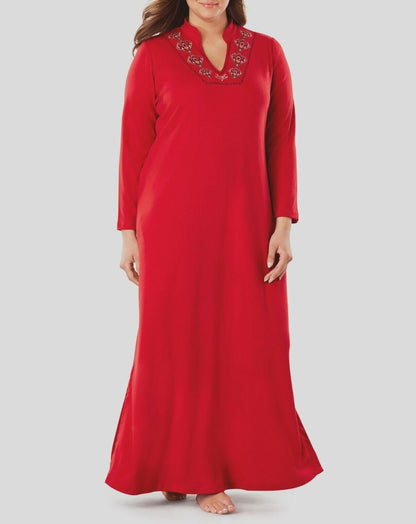 Only Necessities Plus Size Classic Red Embroidery Long Lounger Size L(18/20)