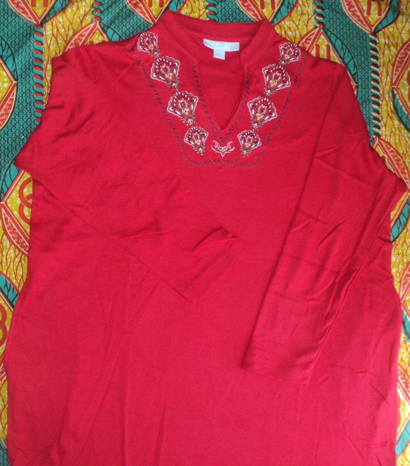 Only Necessities Plus Size Classic Red Embroidery Long Lounger Size L(18/20)