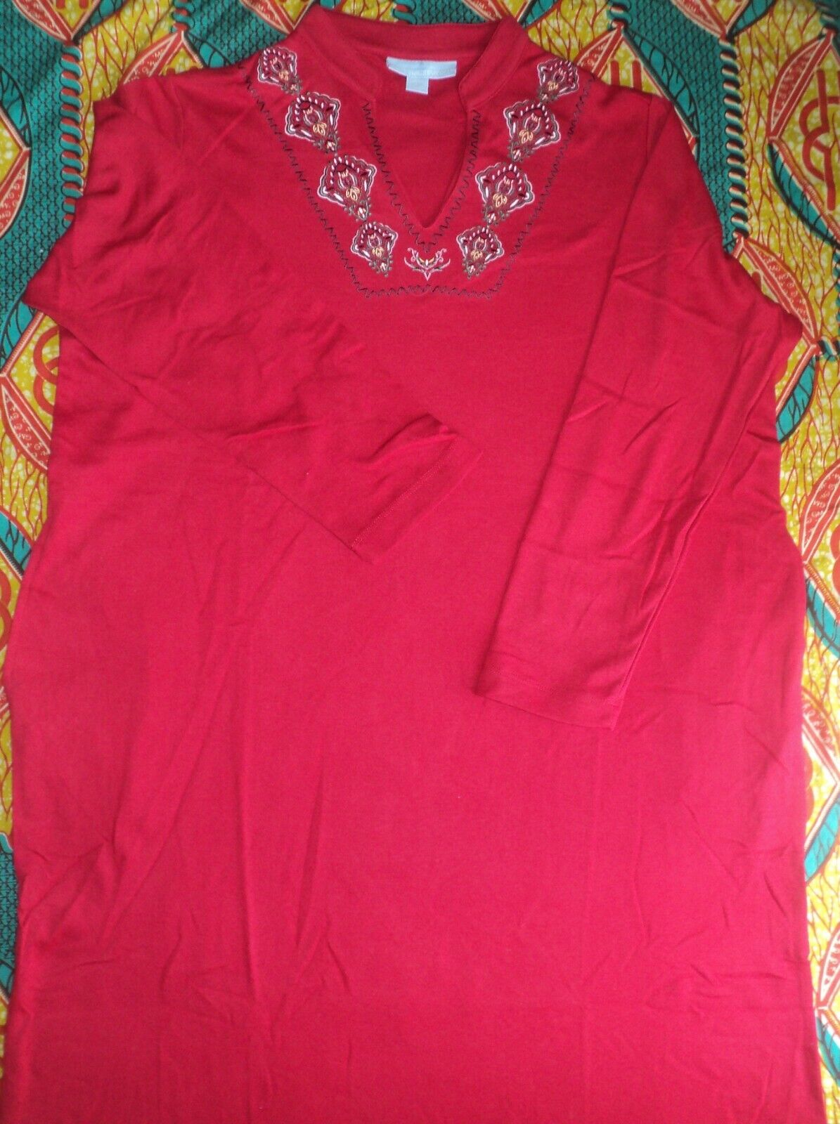 Only Necessities Plus Size Classic Red Embroidery Long Lounger Size L(18/20)