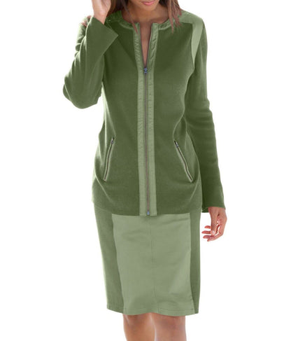 Jessica London Plus Size Forest Green Long Sleeve Leather-Trim Cardigan Sz 14/16