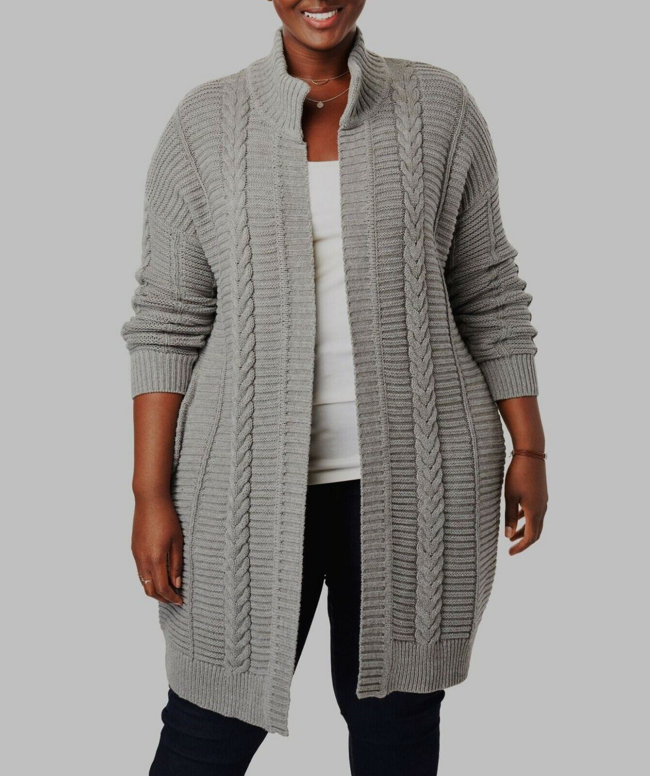 Woman Within Plus Size Medium Heather Grey Knit Sweater Cardigan Size 1X(22/24)