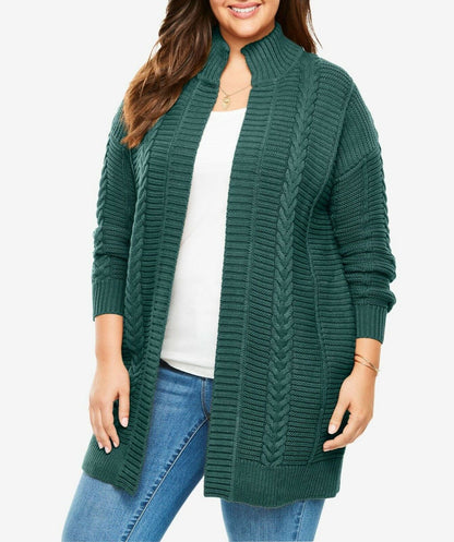 Woman Within Plus Size Dark Pine Long Sleeves Knit Sweater Cardigan Size 1X