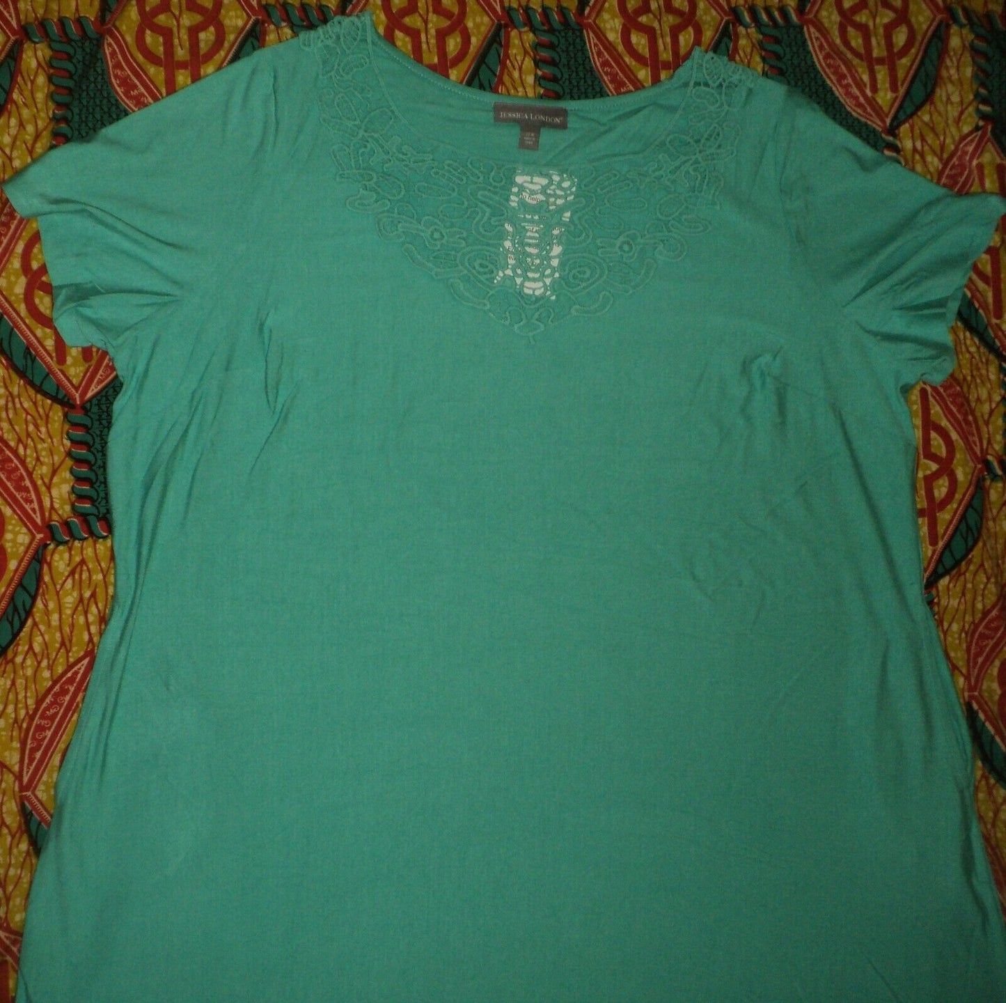 Jessica London Plus Size Petite Pretty Jade Crochet Applique Maxi Dress Sz 16W