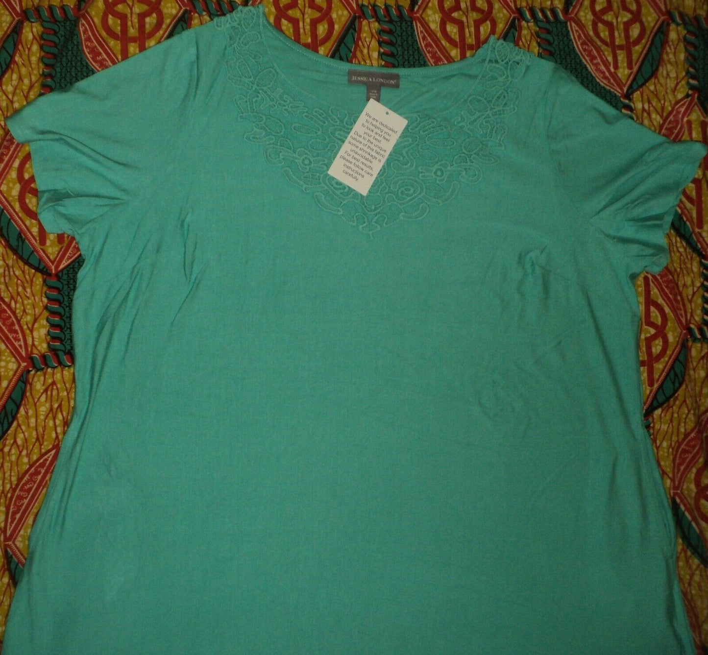 Jessica London Plus Size Petite Pretty Jade Crochet Applique Maxi Dress Sz 16W