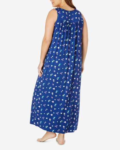 Dreams & Co. Plus Size Plum Burst Petals Sleeveless Long Knit Lounger Size 2X