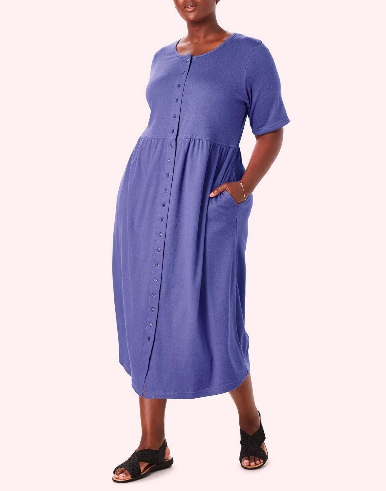 Woman Within Plus Size Tulip Purple Button Front Empire Waist Dress Size 1X