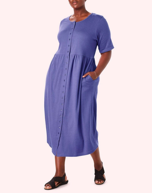 Woman Within Plus Size Tulip Purple Button Front Empire Waist Dress Size 1X