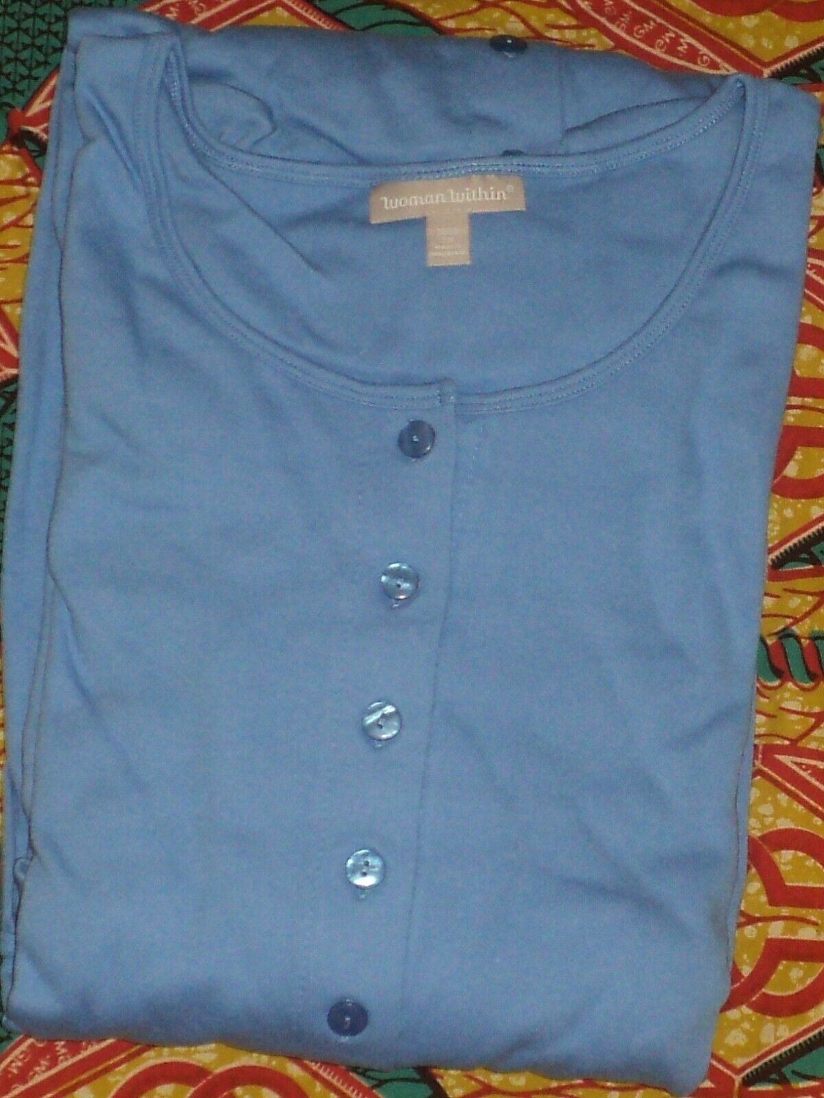 Woman Within Petite Plus Size Horizon Blue Button Front Empire Waist Dress Sz 5X