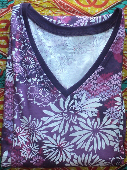 Dreams & Co. Plus Size Rich Violet Blooming Short T-Shirt Lounger Size 1X(22/24)